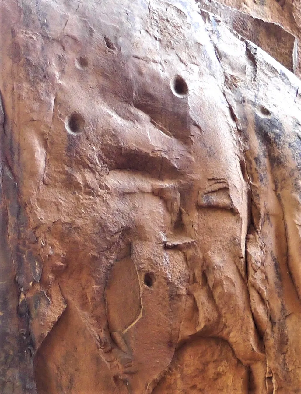A rock surface in the Auditorium Cave at Bhimbetka with a cluster of small round cup-shaped hollows ground into it