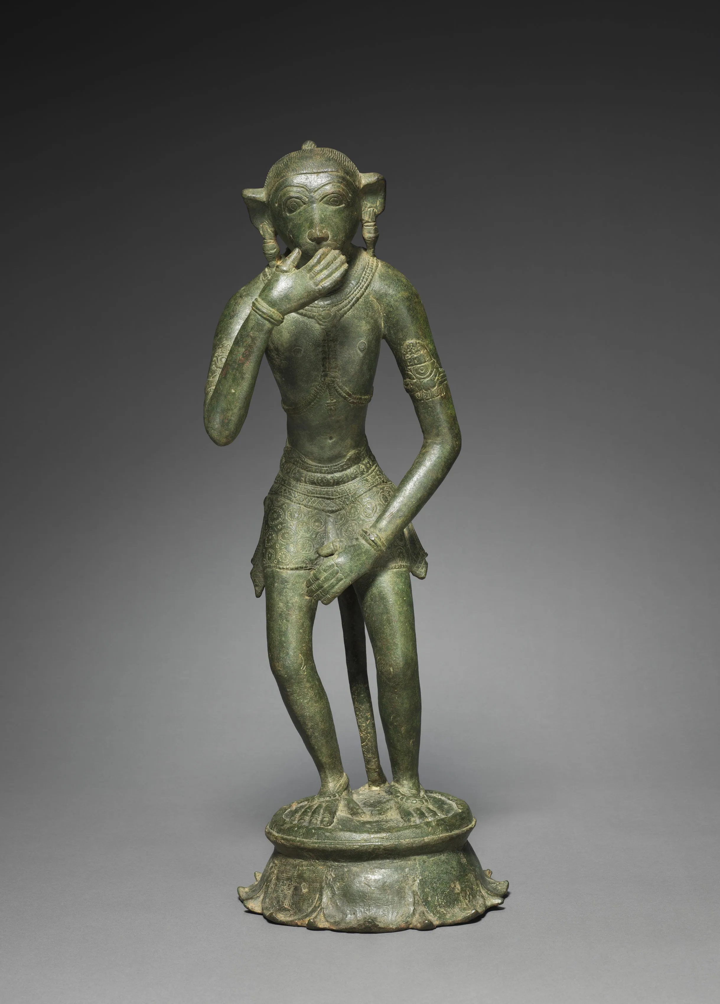 Chola bronze figure of Hanuman, bowing slightly in reverence
