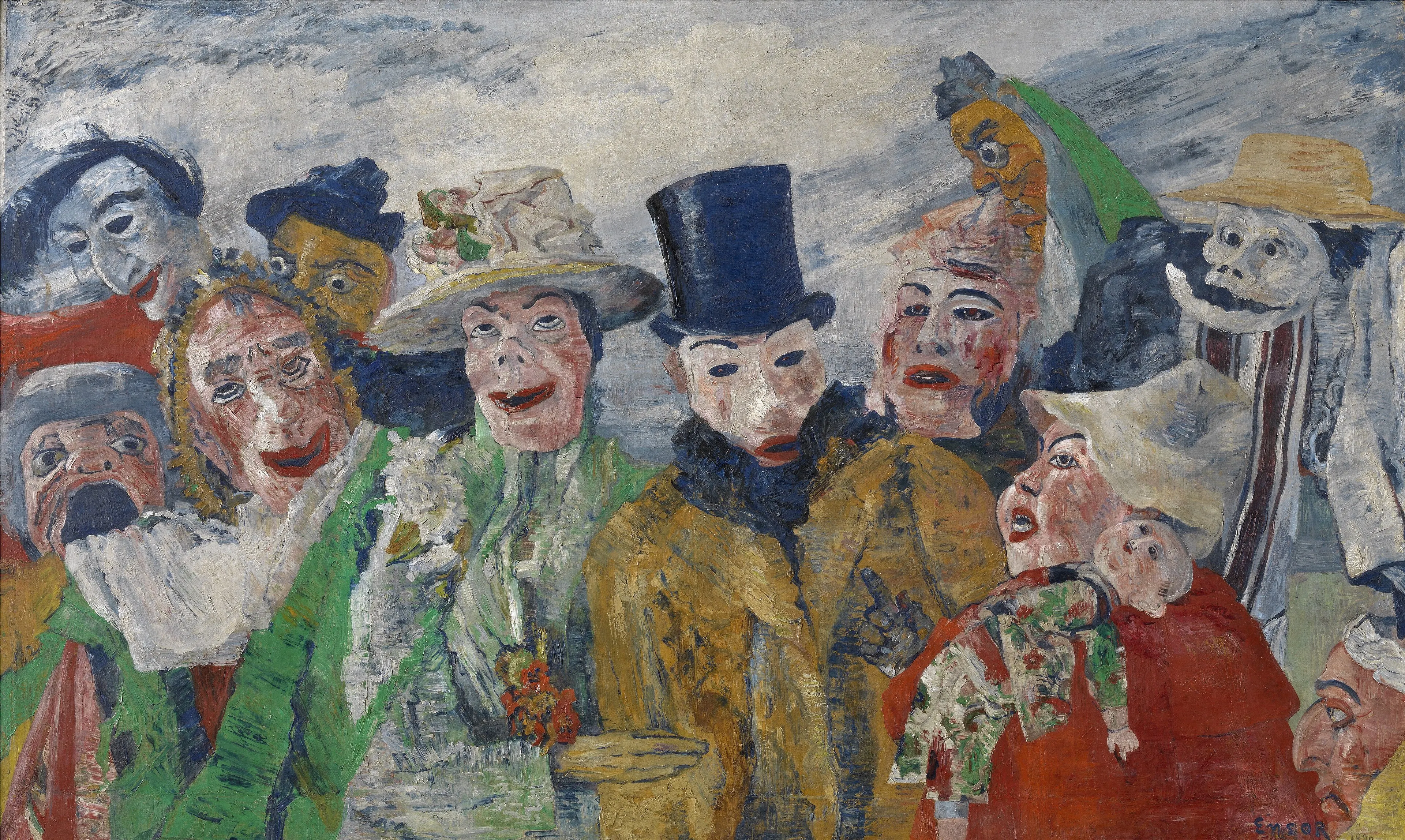 James Ensor's painting of a crowd of masked, grinning figures pressed close together
